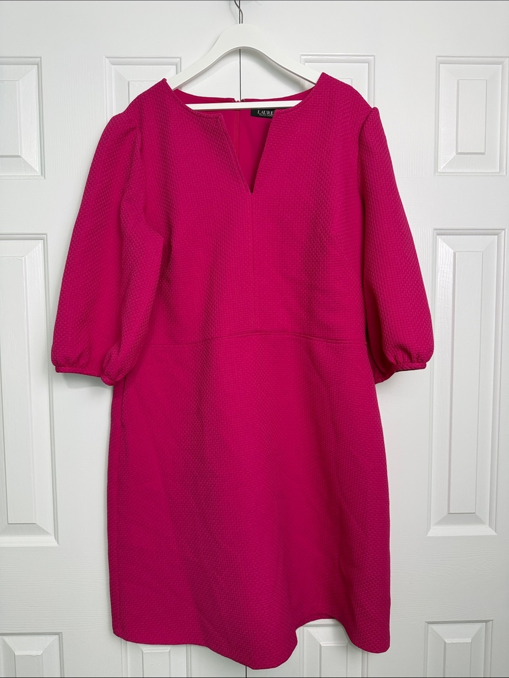 Lauren Ralph Lauren Balloon-Sleeve Dress Pink Dress with pockets size 18 - Picture 3 of 7